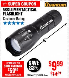 Harbor Freight Coupon 310 LUMEN ADJUSTABLE HEADLAMP/588 LUMEN TACTICAL FLASHLIGHT Lot No. 63921/63934/64799 Expired: 10/4/19 - $9.99
