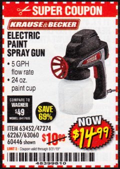Harbor Freight Coupon KRAUSE & BECKER Lot No. 60600/62915 Expired: 8/31/19 - $14.99