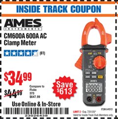 Harbor Freight ITC Coupon 600A AC CLAMP METER Lot No. 64013 Expired: 7/31/20 - $34.99