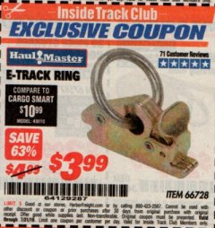 Harbor Freight ITC Coupon E-TRACK RING Lot No. 66728 Expired: 7/31/19 - $3.99