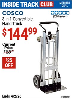 Harbor Freight ITC Coupon COSCO 3-IN-1 CONVERTIBLE HAND TRUCK Lot No. 56409 Valid Thru: 4/2/26 - $144.99