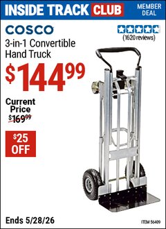 Harbor Freight ITC Coupon COSCO 3-IN-1 CONVERTIBLE HAND TRUCK Lot No. 56409 Valid Thru: 5/28/26 - $144.99