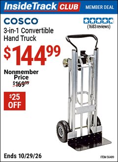 Harbor Freight ITC Coupon COSCO 3-IN-1 CONVERTIBLE HAND TRUCK Lot No. 56409 Valid Thru: 10/29/26 - $144.99