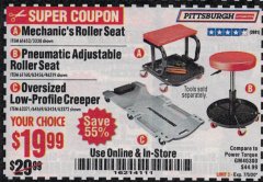 Harbor Freight Coupon MECHANIC'S ROLLER SEAT, PNEUMATIC ADJUSTABLE ROLLER SEAT Lot No. 61653, 3338, 61896, 61160, 63456, 46319 Expired: 7/5/20 - $19.99