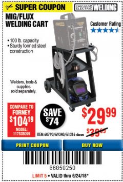 Harbor Freight Coupon CHICAGO ELECTRIC WELDING CART Lot No. 61316/69340/60790 Expired: 6/24/18 - $29.99