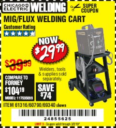 Harbor Freight Coupon CHICAGO ELECTRIC WELDING CART Lot No. 61316/69340/60790 Expired: 3/2/19 - $29.99