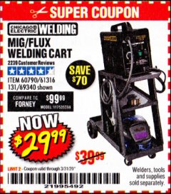 Harbor Freight Coupon MIG-FLUX WELDING CART Lot No. 69340/60790/90305/61316 Expired: 3/31/20 - $29.99