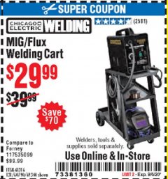 Harbor Freight Coupon CHICAGO ELECTRIC WELDING CART Lot No. 61316/69340/60790 Expired: 9/6/20 - $29.99