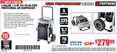 Harbor Freight Coupon FORTRESS 5 GALLON 1.6 HP HIGH PERFORMANCE OIL-FREE AIR COMPRESSOR Lot No. 56402 Expired: 3/2/20 - $279.99