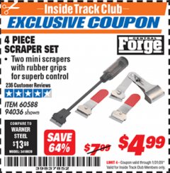 Harbor Freight ITC Coupon 4 PIECE SCRAPER SET Lot No. 60588/94036 Expired: 1/31/20 - $4.99