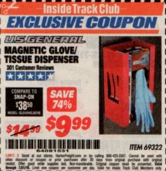Harbor Freight ITC Coupon MAGNET GLOVE/TISSUE DISPENSER Lot No. 69322 Expired: 7/31/19 - $9.99