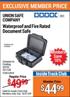 Harbor Freight ITC Coupon FIRE RATED AND WATERPROOF DOCUMENT SAFE Lot No. 64919 Expired: 10/31/20 - $44.99