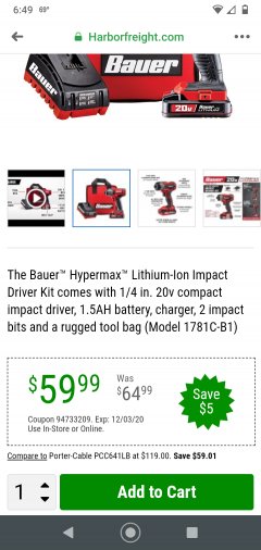 Harbor Freight Coupon BAUER 20V CORDLESS POLE SAW Lot No. 64996 Expired: 12/3/20 - $59.99