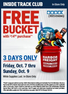Harbor Freight FREE Coupon HARBOR FREIGHT TOOLS BUCKET Lot No. 56575 Expired: 1/9/22 - FWP