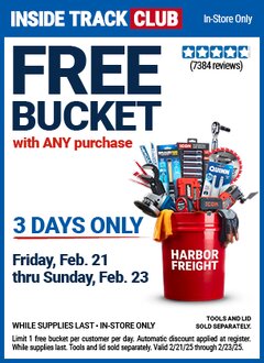 Harbor Freight FREE Coupon HARBOR FREIGHT TOOLS BUCKET Lot No. 56575 Expired: 2/23/25 - FWP