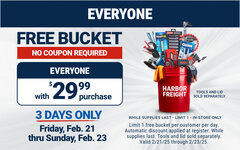 Harbor Freight FREE Coupon HARBOR FREIGHT TOOLS BUCKET Lot No. 56575 Expired: 2/23/25 - FWP