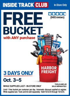 Harbor Freight FREE Coupon HARBOR FREIGHT TOOLS BUCKET Lot No. 56575 Expired: 10/5/25 - FWP