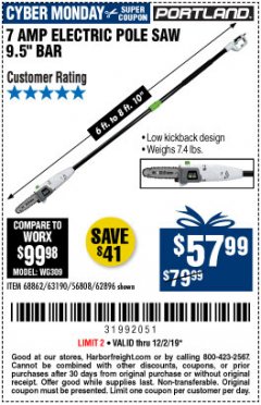Harbor Freight Coupon $10 OFF ANY PORTLAND PRODUCT Lot No.  62630, 63075,62337, 62469,64497,62896, 63190,63254,69293, 61714 63255 Expired: 12/1/19 - $57.99