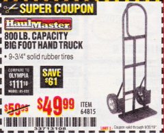 Harbor Freight Coupon 800LB, BIGFOOT HAND TRUCK Lot No. 64815 Expired: 9/30/19 - $49.99