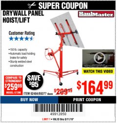 Harbor Freight Coupon HEAVY DUTY PORTABLE SCAFFOLD OR DRYWALL PANEL HOIST Lot No. 63051, 69055, 63050,62484,69377 Expired: 8/11/19 - $164.99