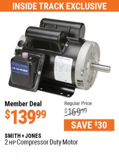 Harbor Freight ITC Coupon SMITH + JONES 2 HP COMPRESSOR DUTY MOTOR Lot No. 57339/67842 Expired: 5/31/21 - $139.99