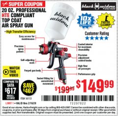 Harbor Freight Coupon BLACK WIDOW PROFESSIONAL HTE COMPLIANT SPRAY GUN Lot No. 56153 Expired: 2/16/20 - $149.99