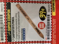 Harbor Freight Coupon 7 IN. CARPENTERS PENCIL Lot No. 66243 Expired: 9/30/19 - $0.39