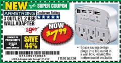 Harbor Freight Coupon 3 OUTLET 2 USB WALL ADAPTER Lot No. 56220 Expired: 12/14/19 - $7.99