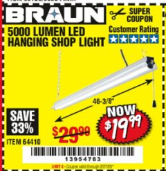 Harbor Freight Coupon 5000 LUMEN LED HANGING SHOP LIGHT Lot No. 64410 Expired: 2/27/20 - $19.99