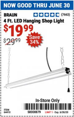 Harbor Freight Coupon 5000 LUMEN LED HANGING SHOP LIGHT Lot No. 64410 Expired: 6/30/20 - $19.99