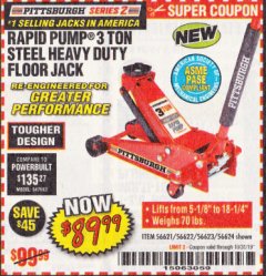 Harbor Freight Coupon RAPID PUMP 3 TON STEEL HEAVY DUTY FLOOR JACK Lot No. 64260/64261/64265/64875 Expired: 10/31/19 - $89.99