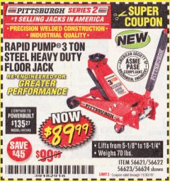 Harbor Freight Coupon RAPID PUMP 3 TON STEEL HEAVY DUTY FLOOR JACK Lot No. 64260/64261/64265/64875 Expired: 11/30/19 - $89.99