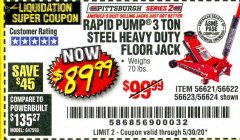 Harbor Freight Coupon RAPID PUMP 3 TON STEEL HEAVY DUTY FLOOR JACK Lot No. 64260/64261/64265/64875 Expired: 6/30/20 - $89.99