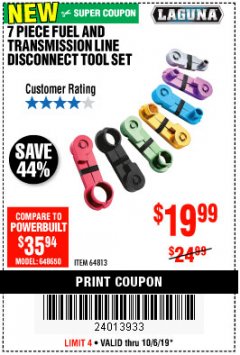 Harbor Freight Coupon 7 PIECE FUEL AND TRANSMISSION LINE DISCONNECT TOOL SET Lot No. 64813 Expired: 10/6/19 - $19.99