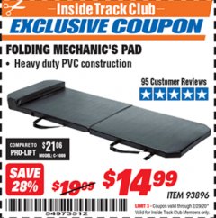 Harbor Freight ITC Coupon FOLDING MECHANIC'S PAD Lot No. 93896 Expired: 2/29/20 - $14.99