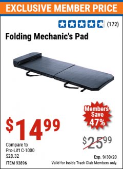 Harbor Freight ITC Coupon FOLDING MECHANICS PAD Lot No. 93896 Expired: 9/30/20 - $14.99