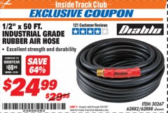 Harbor Freight ITC Coupon 1/2" X 50 FT. INDUSTRIAL GRADE RUBBER AIR HOSE Lot No. 30267; 62882; 62888 Expired: 3/31/20 - $24.99