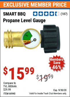 Harbor Freight ITC Coupon PROPANE LEVEL GAUGE Lot No. 66940 Expired: 9/30/20 - $15.99