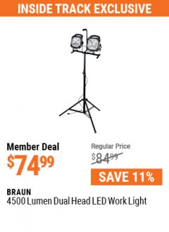 Harbor Freight Coupon 4500 LUMEN DUAL HEAD LED WORK LIGHT Lot No. 64800 Expired: 7/1/21 - $74.99
