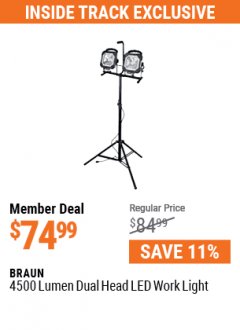 Harbor Freight Coupon BRAUN 4500 LUMEN DUAL-HEAD LED WORK LIGHT Lot No. 64800 Expired: 7/1/21 - $74.99