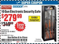 Harbor Freight Coupon UNION 10 GUN ELECTRONIC SECURITY SAFE Lot No. 64011/64008 Expired: 4/9/21 - $279.99
