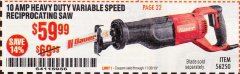 Harbor Freight Coupon BAUER 10 AMP VARIABLE SPEED RECIPROCATING SAW Lot No. 56250 Expired: 11/30/19 - $59.99