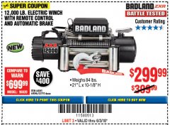 Harbor Freight Coupon 12,000 LB. ELECTRIC WINCH WITH REMOTE CONTROL AND AUTOMATIC BRAKE Lot No. 68142/61256/60813/61889 Expired: 6/3/18 - $299.99