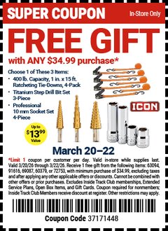 Harbor Freight FREE Coupon 3 PIECE TITANIUM HIGH SPEED STEEL STEP BITS Lot No. 69087/60379/91616 Expired: 3/22/26 - FWP