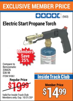 Harbor Freight ITC Coupon ELECTRIC START PROPANE TORCH Lot No. 91061 Expired: 10/31/20 - $14.99