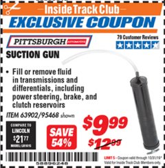 Harbor Freight ITC Coupon SUCTION GUN Lot No. 63902/95468 Expired: 10/31/19 - $9.99