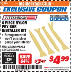 Harbor Freight ITC Coupon 4 PIECE NYLON PRY BAR INSTALLER SET Lot No. 63468/95214/63594/69688 Expired: 10/31/19 - $4.99