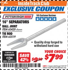 Harbor Freight ITC Coupon 16" SEPARATORS Lot No. 63420/63519 Expired: 10/31/19 - $7.99