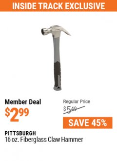 Harbor Freight ITC Coupon 16 OZ. FIBERGLASS HANDLE HAMMERS Lot No. 47873/60714 Expired: 5/31/21 - $2.99