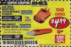 Harbor Freight Coupon AMES INSTRUMENTS ELECTRICAL RECEPTACLE TESTER WITH GFCI DIAGNOSIS Lot No. 63929 Expired: 6/30/20 - $4.99